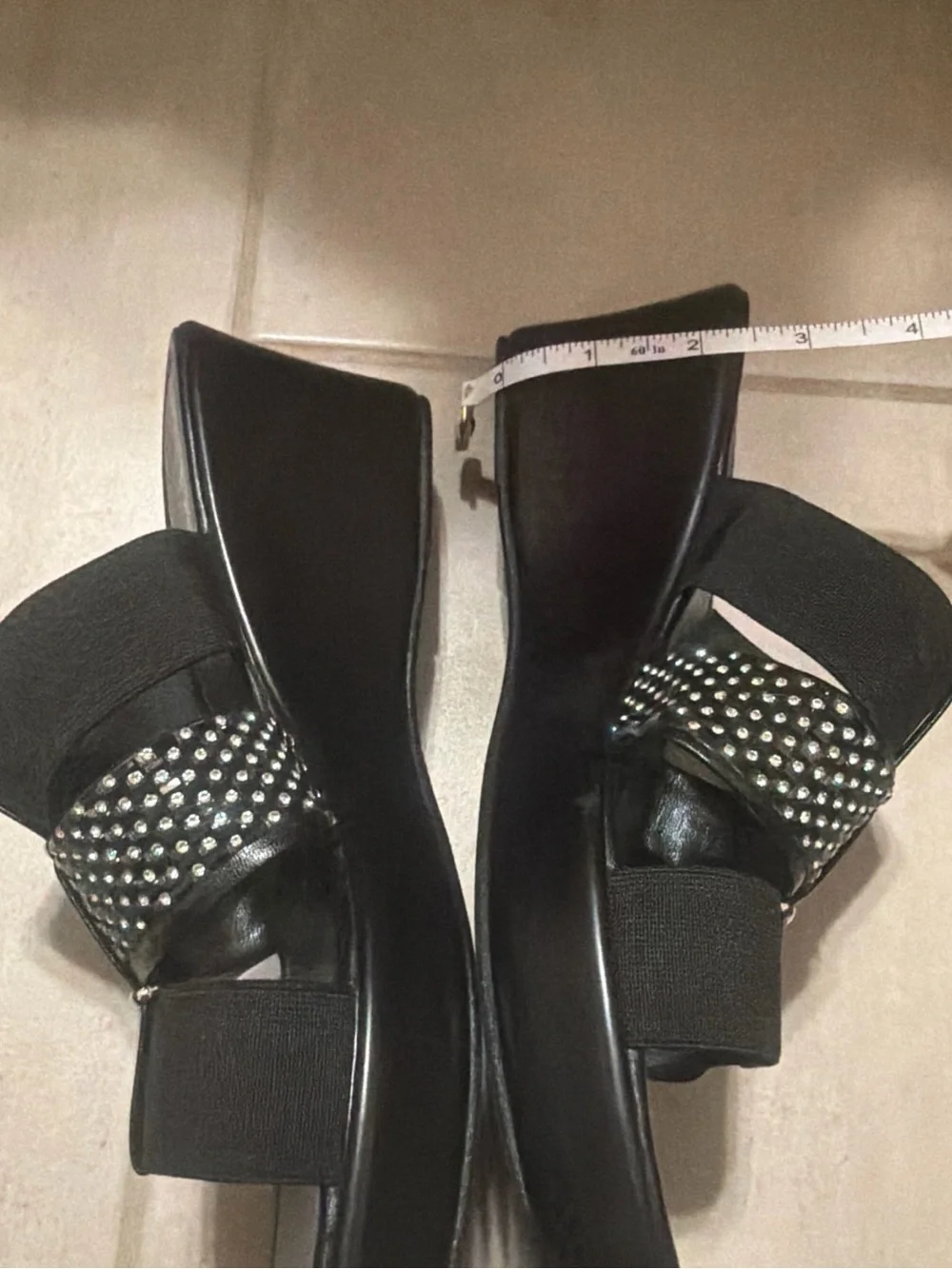 Italian Shoemakers Muse Black Wedge Slide Sandals Bling Size 8.5 EUC